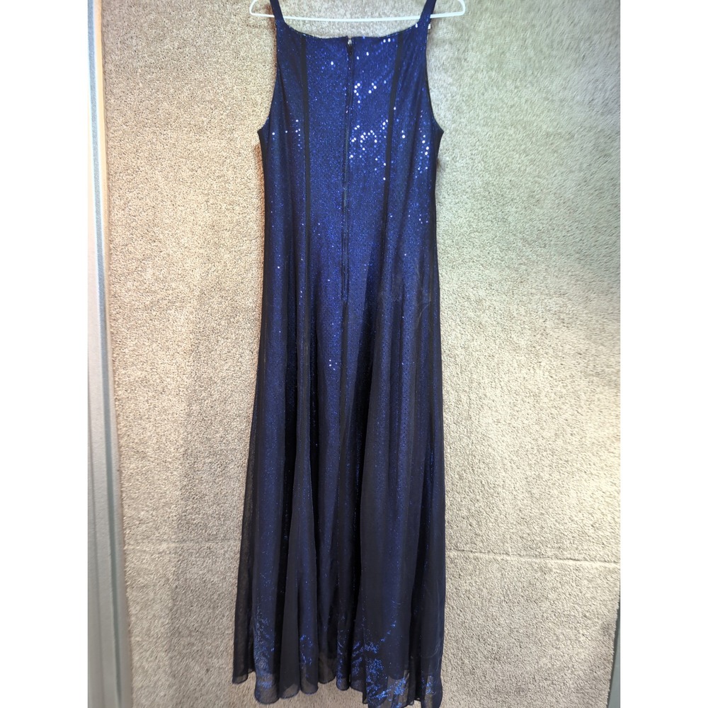 Betsy & Adam Vintage Blue Sequin Gown Rhinestone Strap Formal Dress Size 12 - Picture 9 of 12